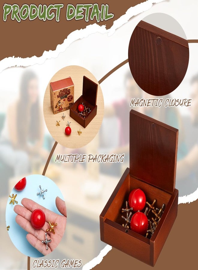 Gejoy 3 Packs Metal Jacks Set with 36 Metal Jacks and 6 Red Rubber Balls in Wooden Box Retro Jackstones Game for Adults Christmas End of Year Family Gatherings Gifts Birthday Party Favors - Image 3